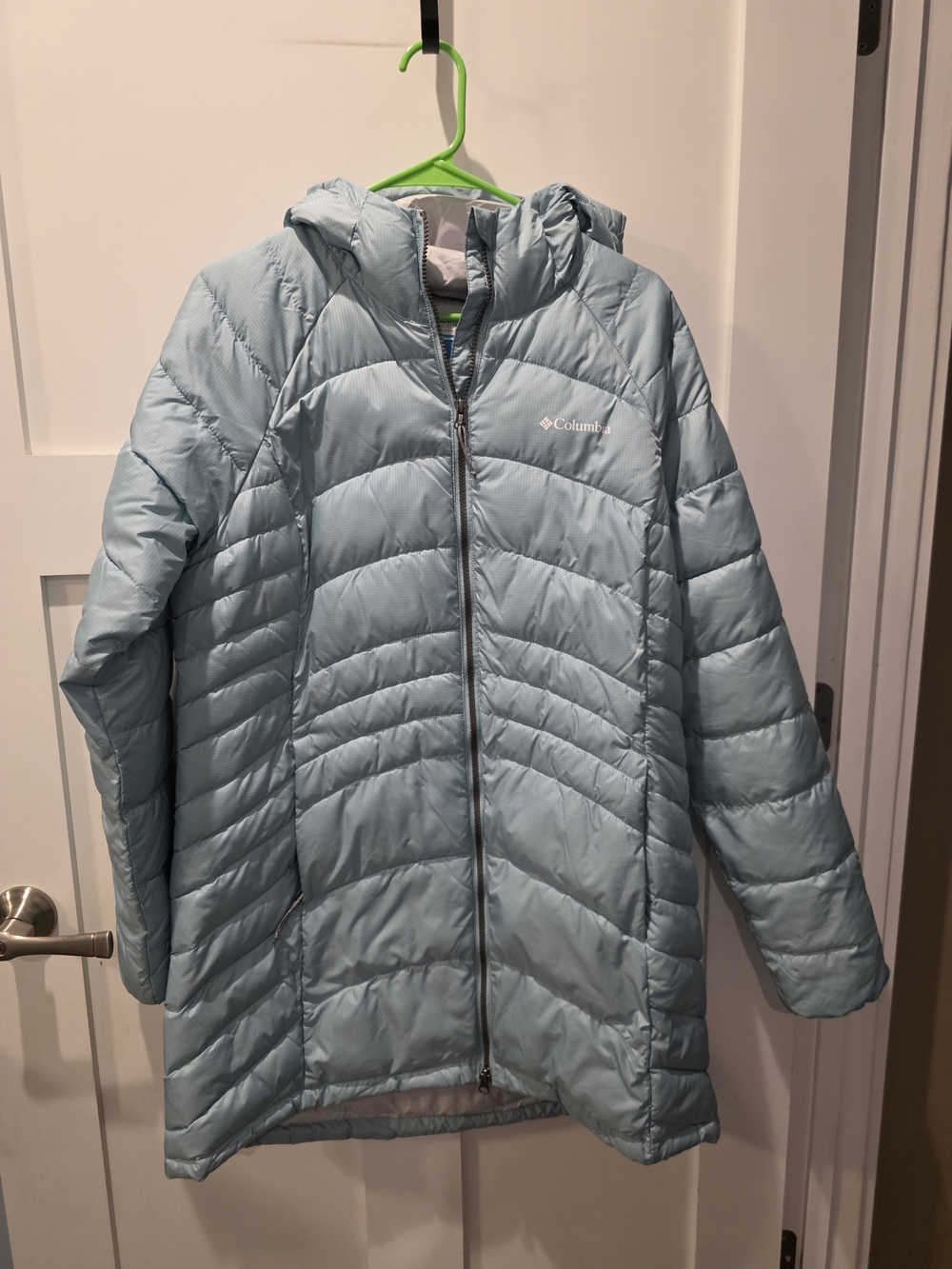 Columbia Karis Gale Long Hooded Puffer Coat Jacket Teal blue XL Women's